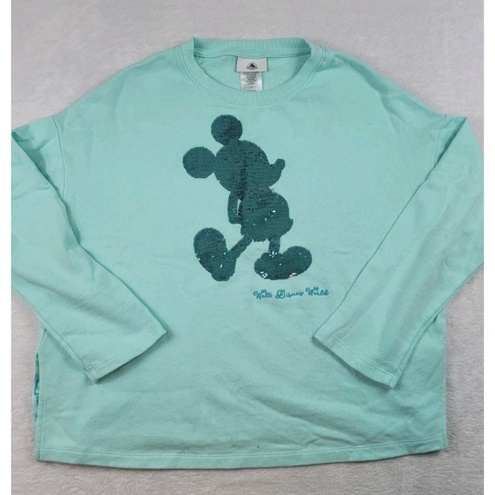 Disney Parks Womens‎ Size S Blue Sequin Mickey Mouse Long Sleeve Sweatshirt